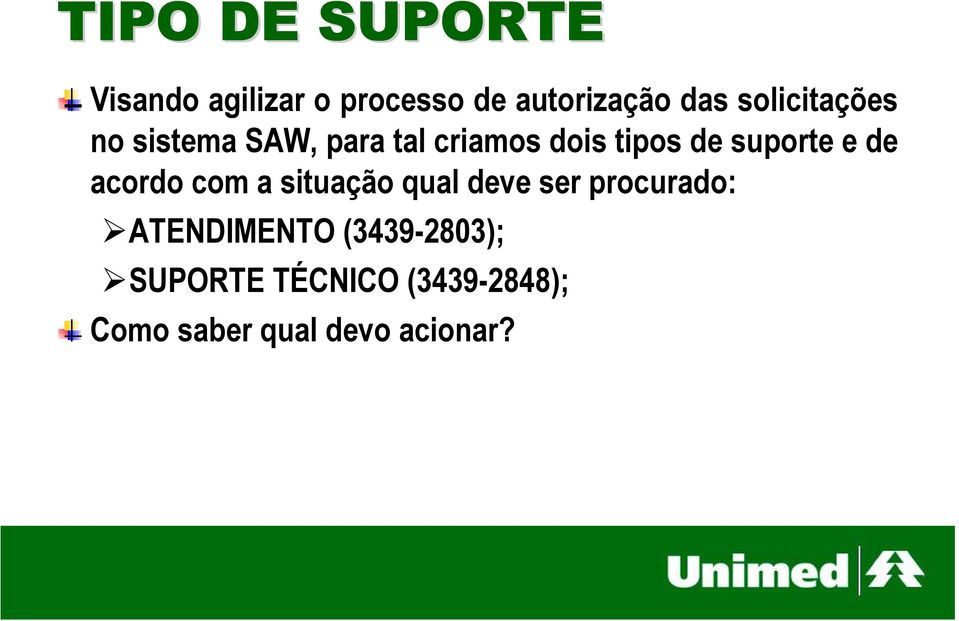 suporte e de acordo com a situação qual deve ser procurado: