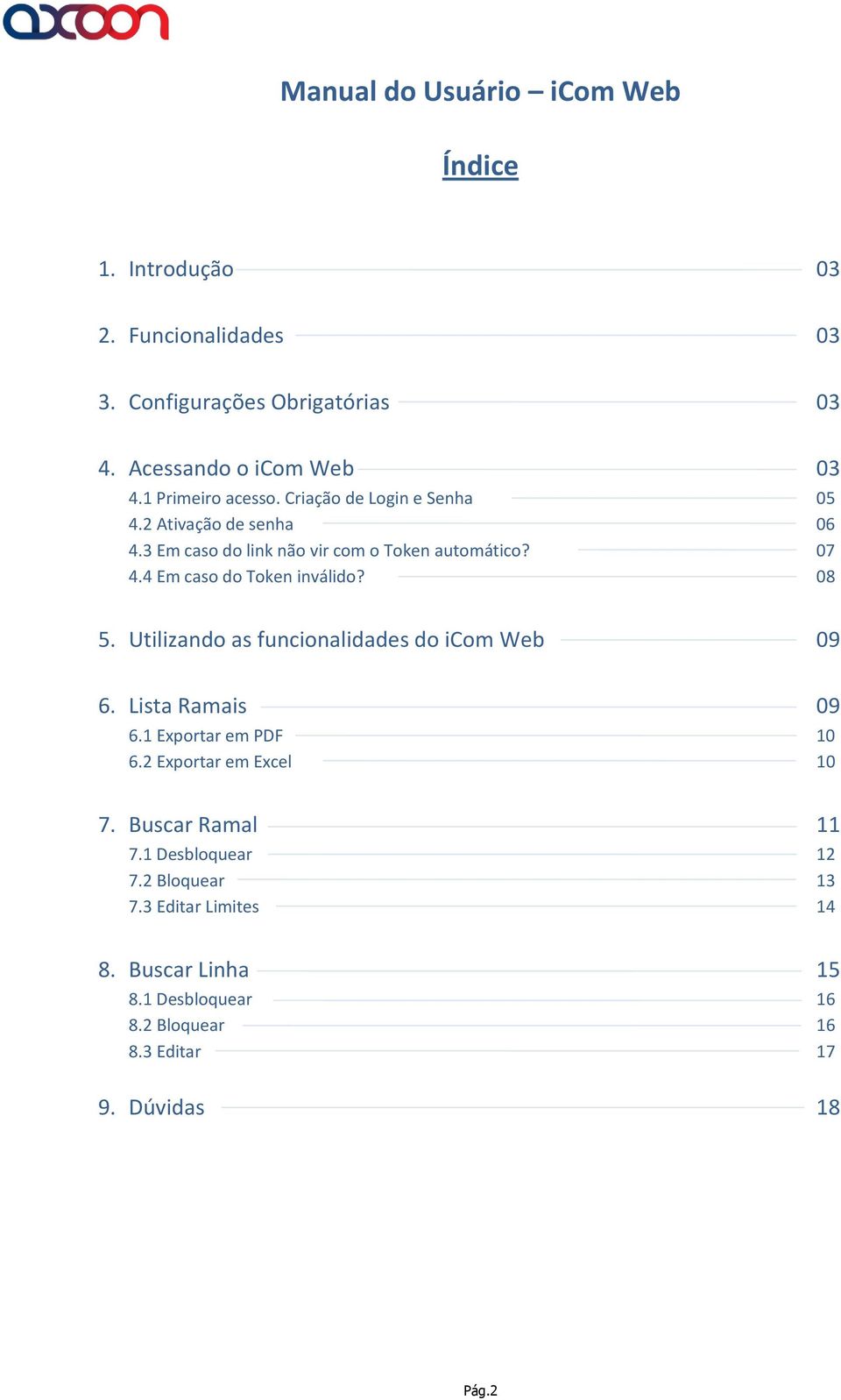 4 Em caso do Token inválido? 08 5. Utilizando as funcionalidades do icom Web 09 6. Lista Ramais 09 6.1 Exportar em PDF 10 6.