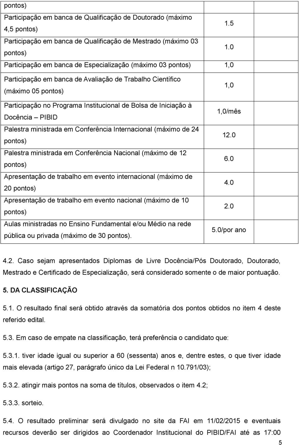 PIBID Palestra ministrada em Conferência Internacional (máximo de 24 Palestra ministrada em Conferência Nacional (máximo de 12 Apresentação de trabalho em evento internacional (máximo de 20