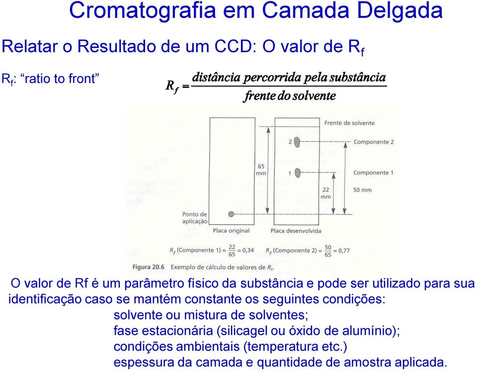 mantém constante os seguintes condições: solvente ou mistura de solventes; fase estacionária (silicagel