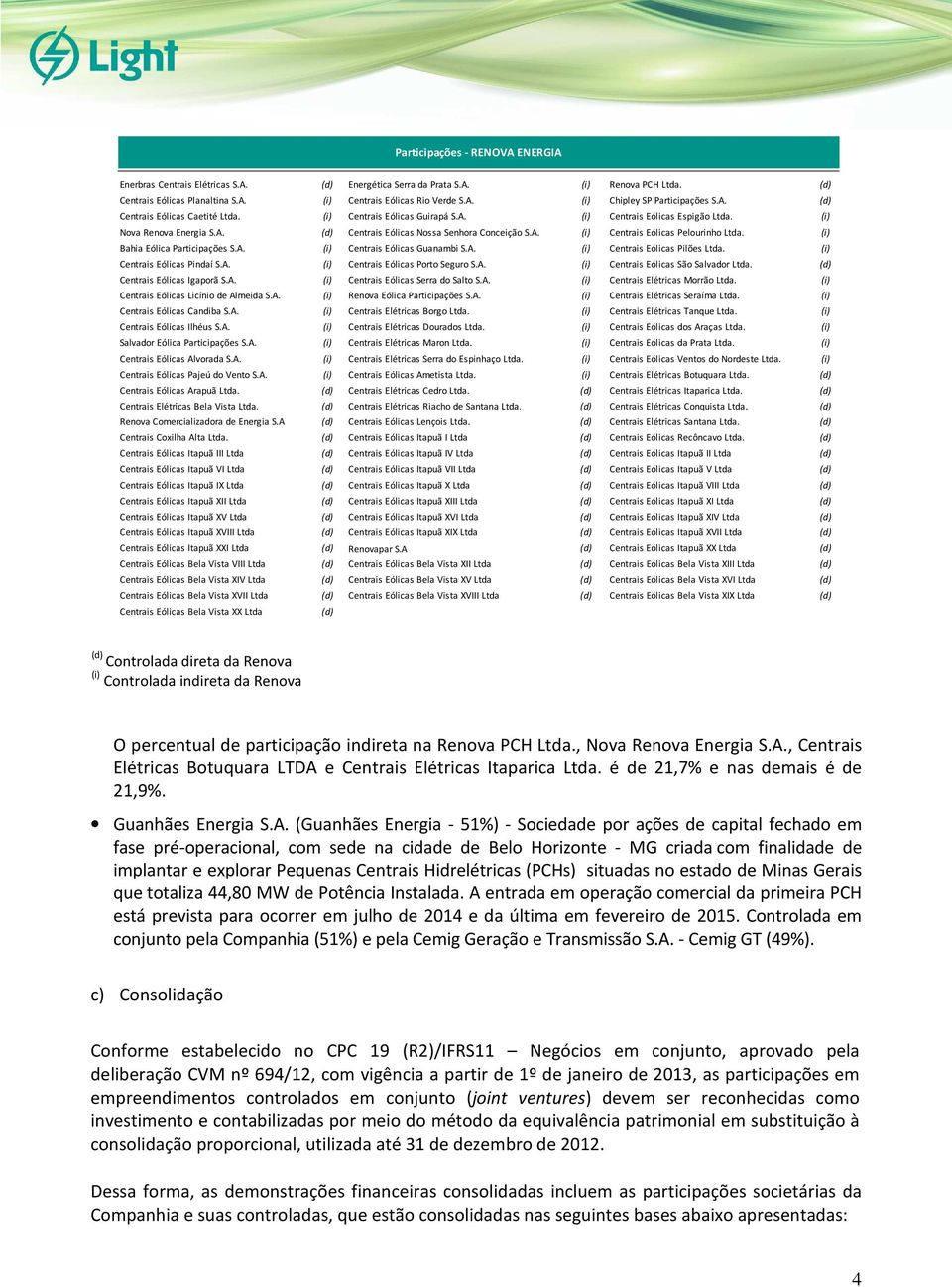 (i) Bahia Eólica Participações S.A. (i) Centrais Eólicas Guanambi S.A. (i) Centrais Eólicas Pilões Ltda. (i) Centrais Eólicas Pindaí S.A. (i) Centrais Eólicas Porto Seguro S.A. (i) Centrais Eólicas São Salvador Ltda.