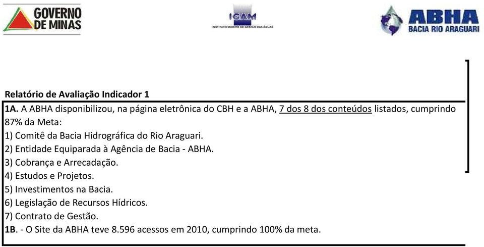 1) Comitê da Bacia Hidrográfica do Rio Araguari. 2) Entidade Equiparada à Agência de Bacia - ABHA.
