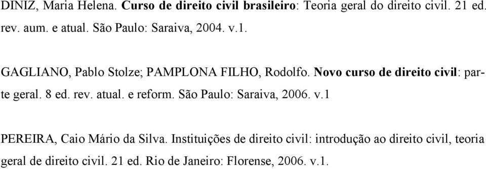 Novo curso de direito civil: parte geral. 8 ed. rev. atual. e reform. São Paulo: Saraiva, 2006. v.