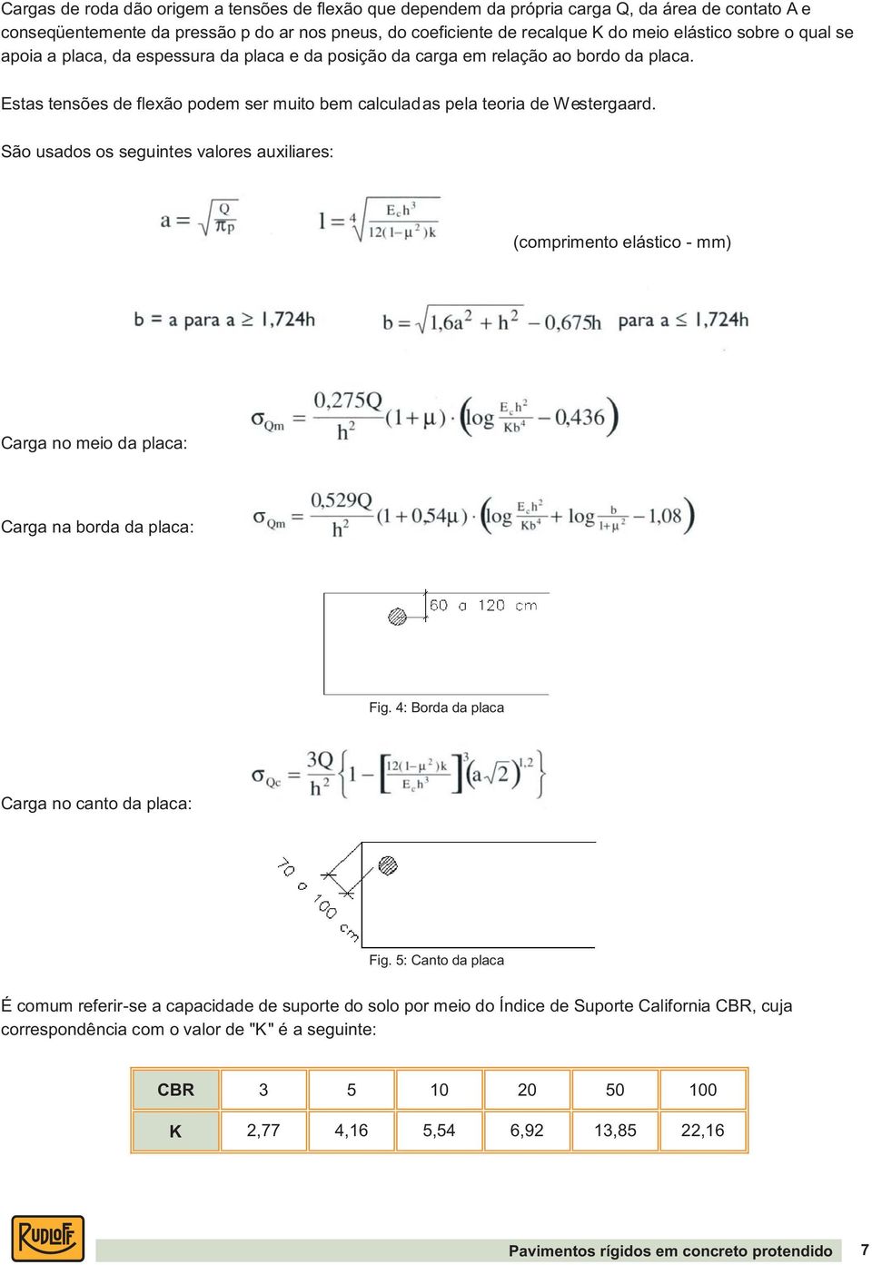 São usados os seguintes valores auxiliares: (comprimento elástico - mm) Carga no meio da placa: Carga na borda da placa: Fig. 4: Borda da placa Carga no canto da placa: Fig.