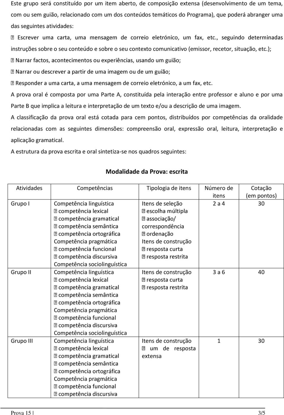 ); guião; A prova oral é composta por uma Parte A, constituída pela interação entre professor e aluno e por uma Parte B que implica a leitura e interpretação de um texto e/ou a descrição de uma