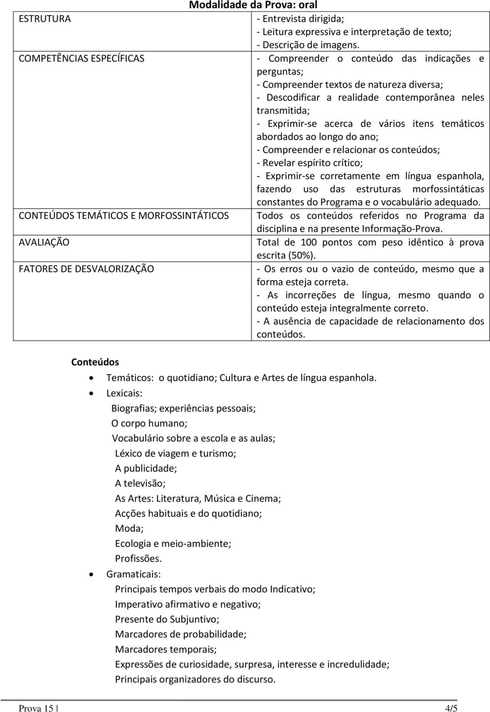 acerca de vários itens temáticos abordados ao longo do ano; - Compreender e relacionar os conteúdos; - Revelar espírito crítico; - Exprimir-se corretamente em língua espanhola, fazendo uso das