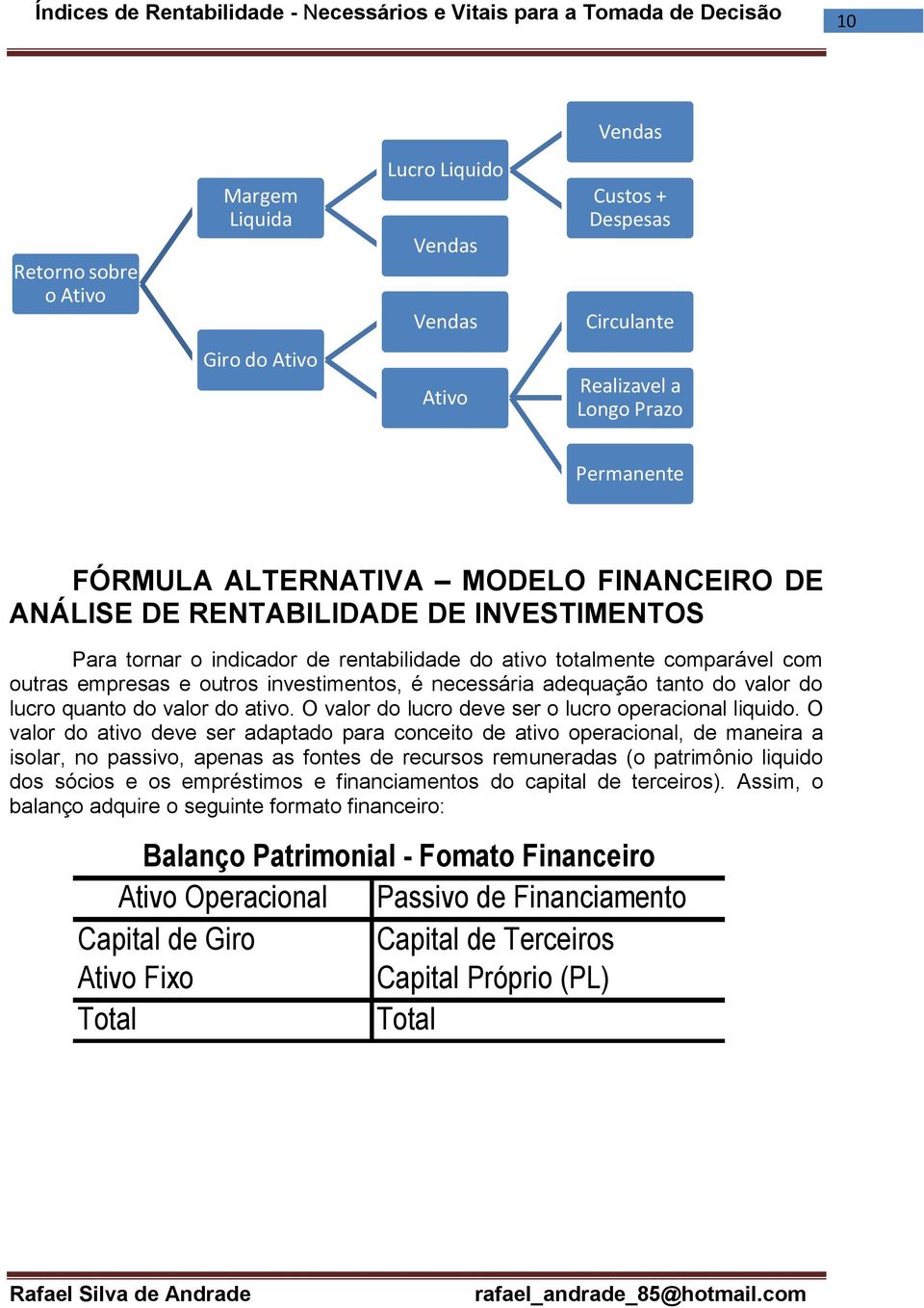 do lucro quanto do valor do ativo. O valor do lucro deve ser o lucro operacional liquido.