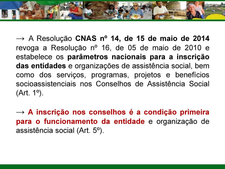 programas, projetos e benefícios socioassistenciais nos Conselhos de Assistência Social (Art. 1º).