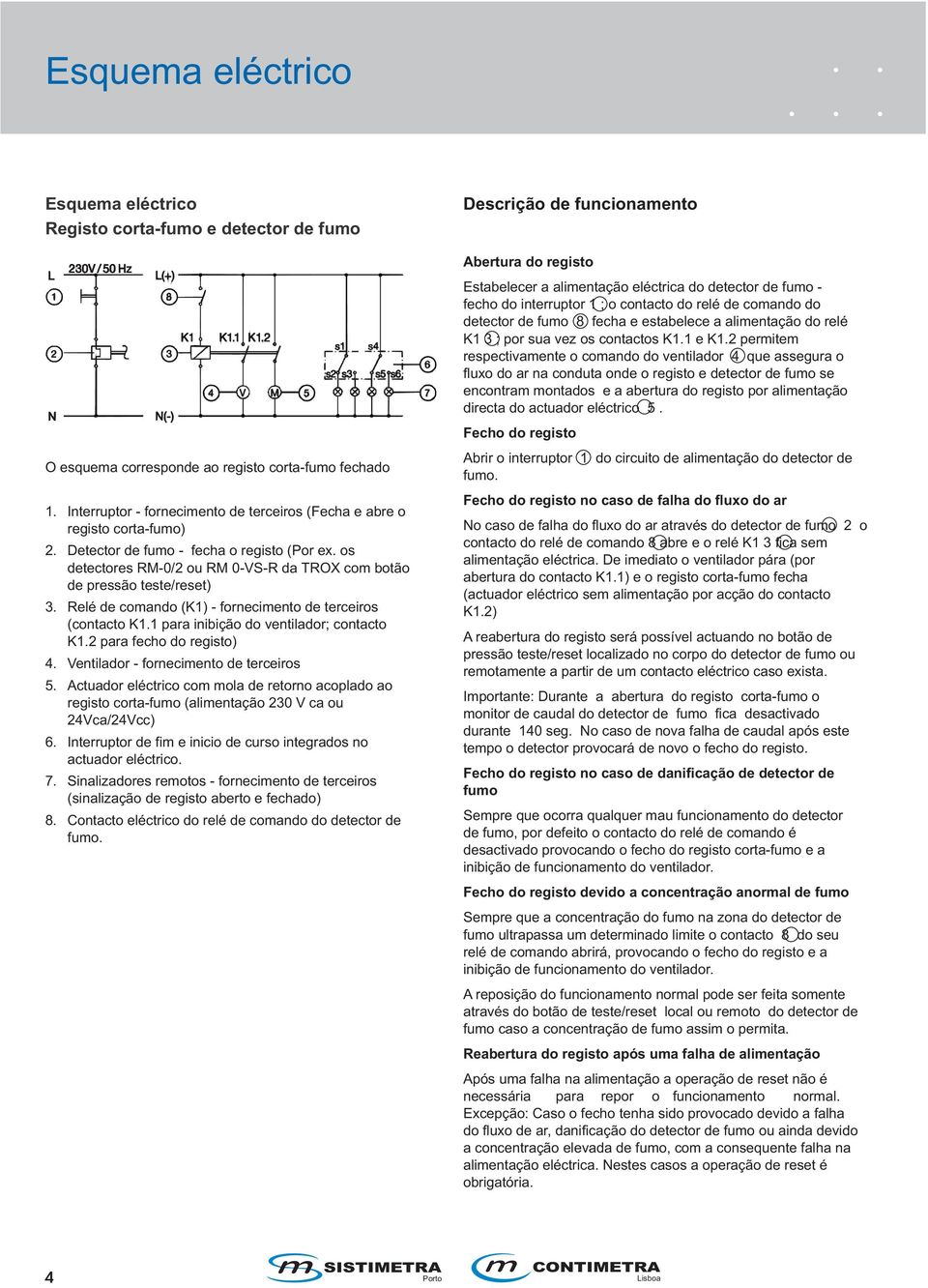 os detectores RM-0/2 ou RM 0-VS-R da TROX com botão de pressão teste/reset) 3. Relé de comando (K1) - fornecimento de terceiros (contacto K1.1 para inibição do ventilador; contacto K1.