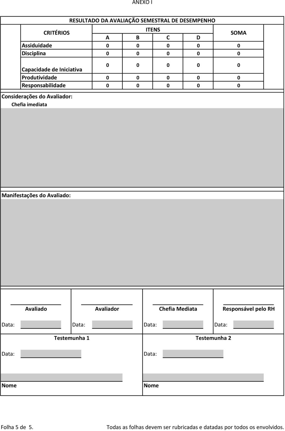 imediata Manifestações do Avaliado: Avaliado Avaliador Chefia Mediata Responsável pelo RH Testemunha 1