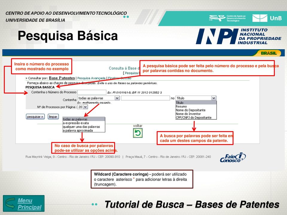 No caso de busca por palavras pode-se utilizar as opções acima.