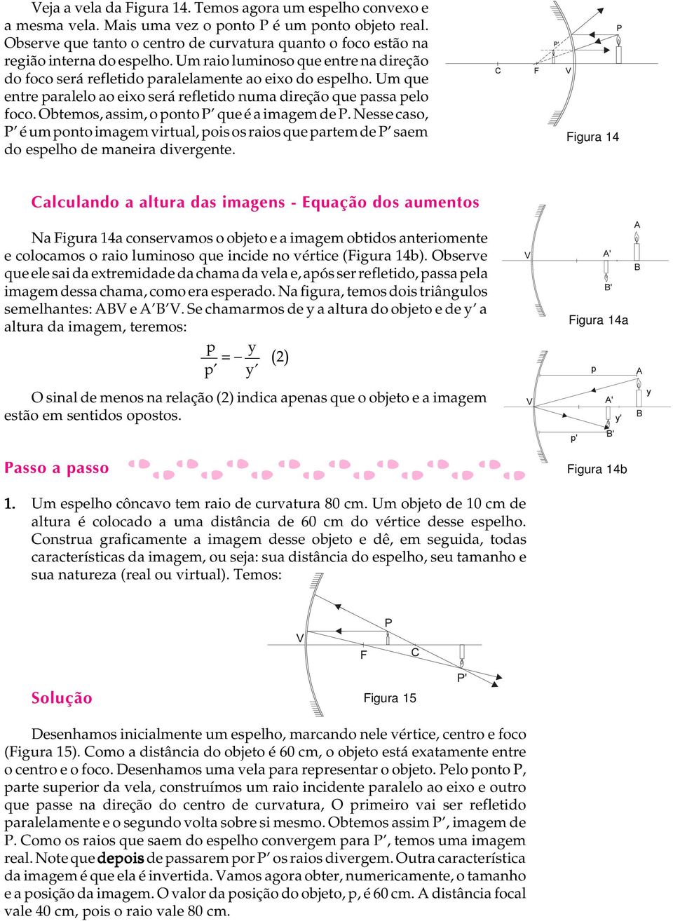 Um que entre paralelo ao eixo será refletido numa direção que passa pelo foco. Obtemos, assim, o ponto P que é a imagem de P.