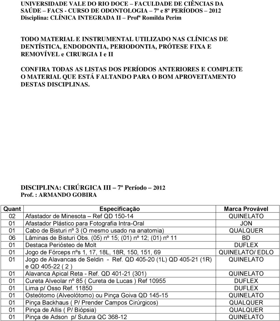 O BOM APROVEITAMENTO DESTAS DISCIPLINAS. DISCIPLINA: CIRÚRGICA III 7º Período 2012 Prof.