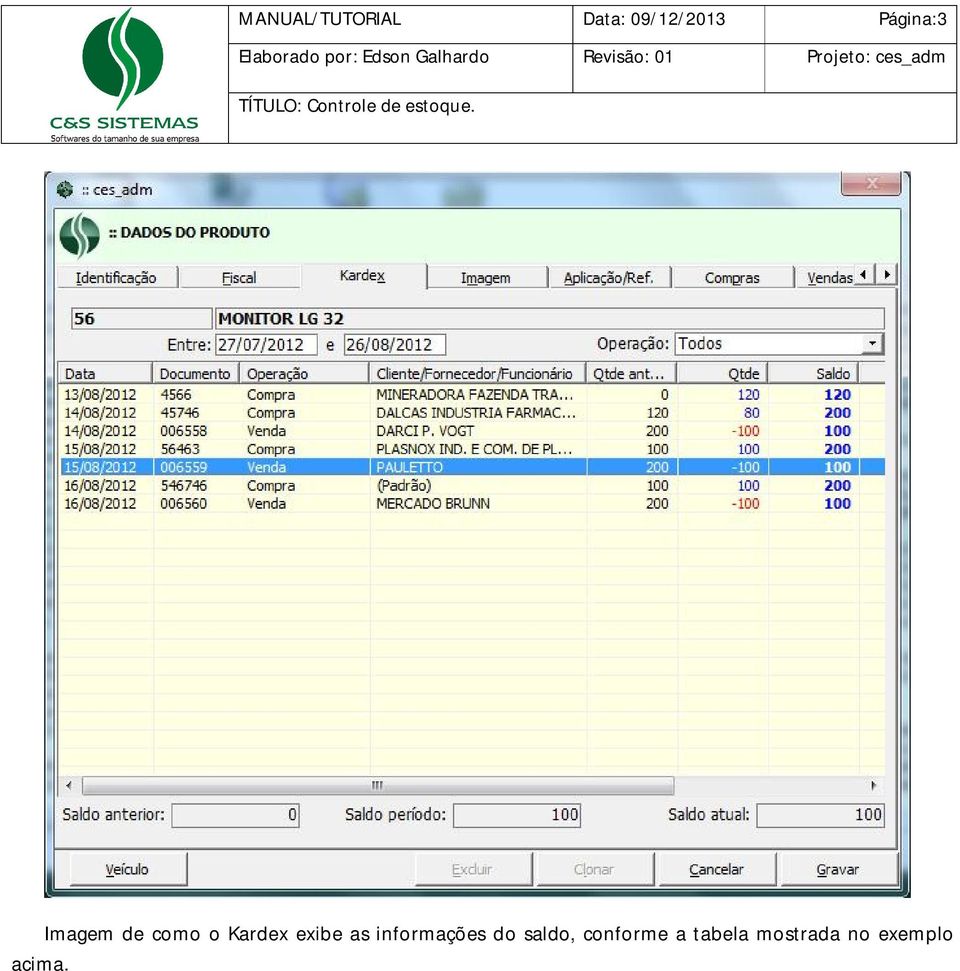 exibe as informações do saldo,