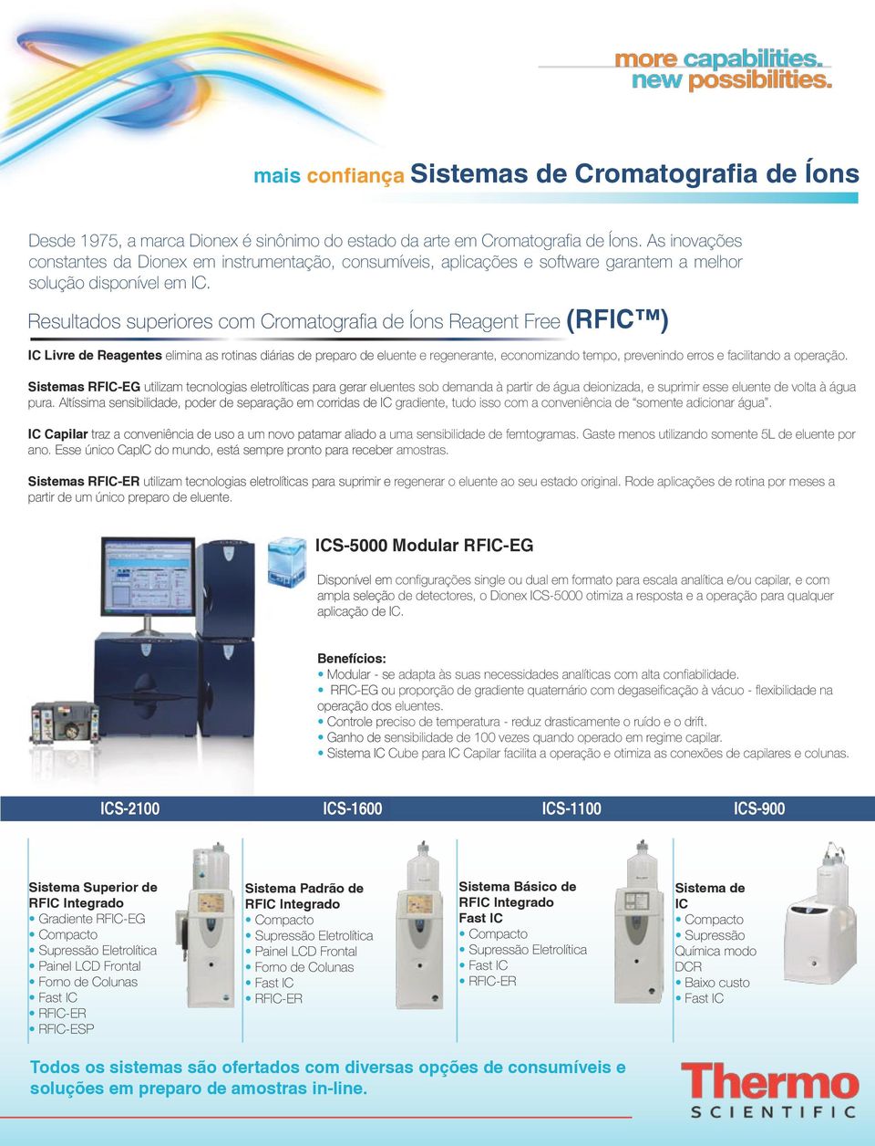 Resultados superiores com Cromatografia de Íons Reagent Free (RFIC ) IC Livre de Reagentes elimina as rotinas diárias de preparo de eluente e regenerante, economizando tempo, prevenindo erros e