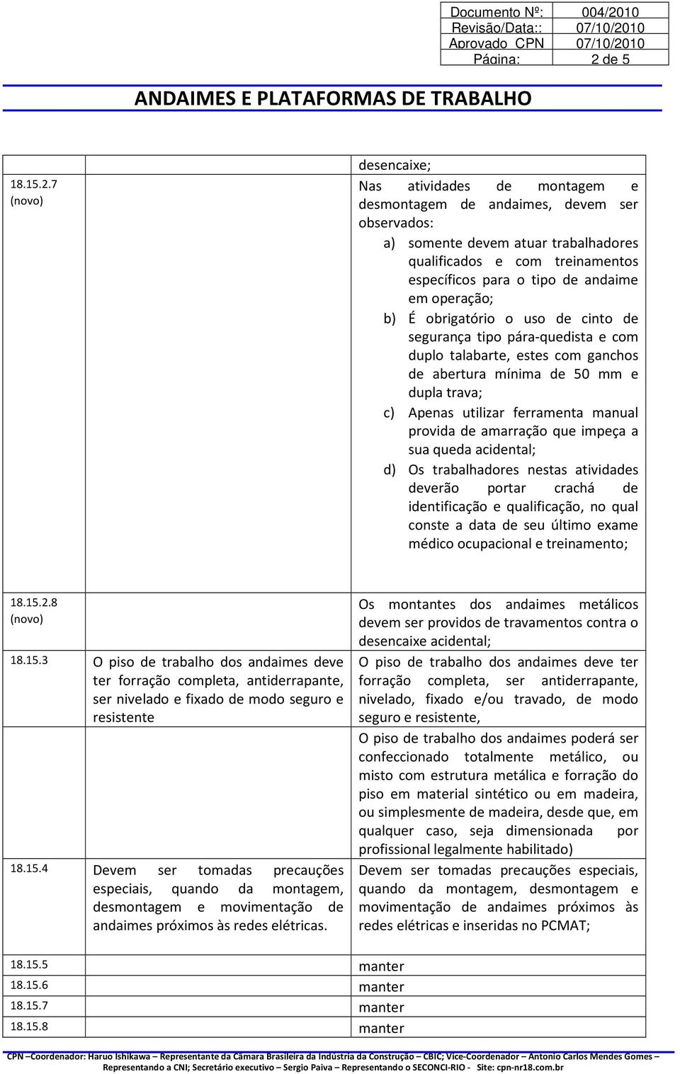 7 desencaixe; Nas atividades de montagem e desmontagem de andaimes, devem ser observados: a) somente devem atuar trabalhadores qualificados e com treinamentos específicos para o tipo de andaime em