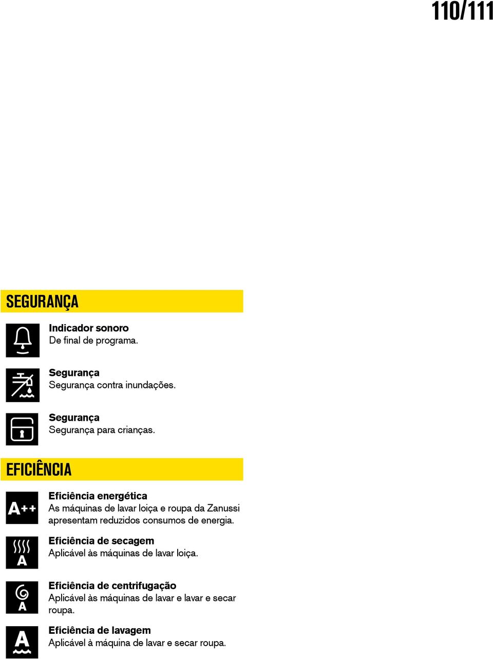 EFICIÊNCIA Eficiência energética As máquinas de lavar loiça e roupa da Zanussi apresentam reduzidos consumos de