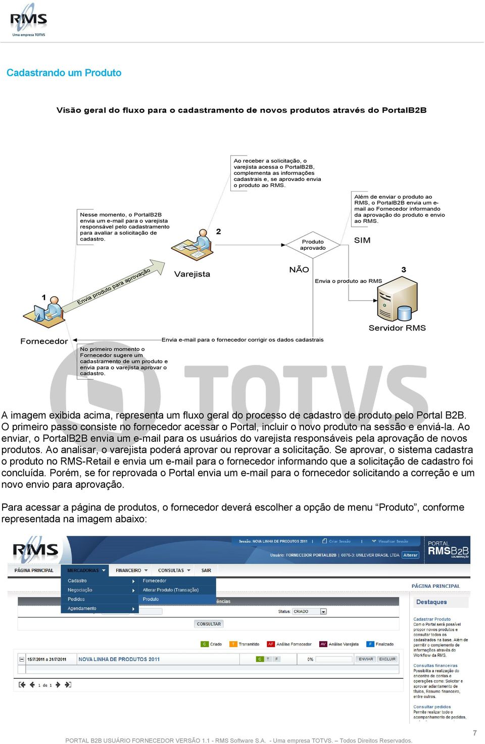 2 Produto aprovado Além de enviar o produto ao RMS, o PortalB2B envia um e- mail ao Fornecedor informando da aprovação do produto e envio ao RMS.