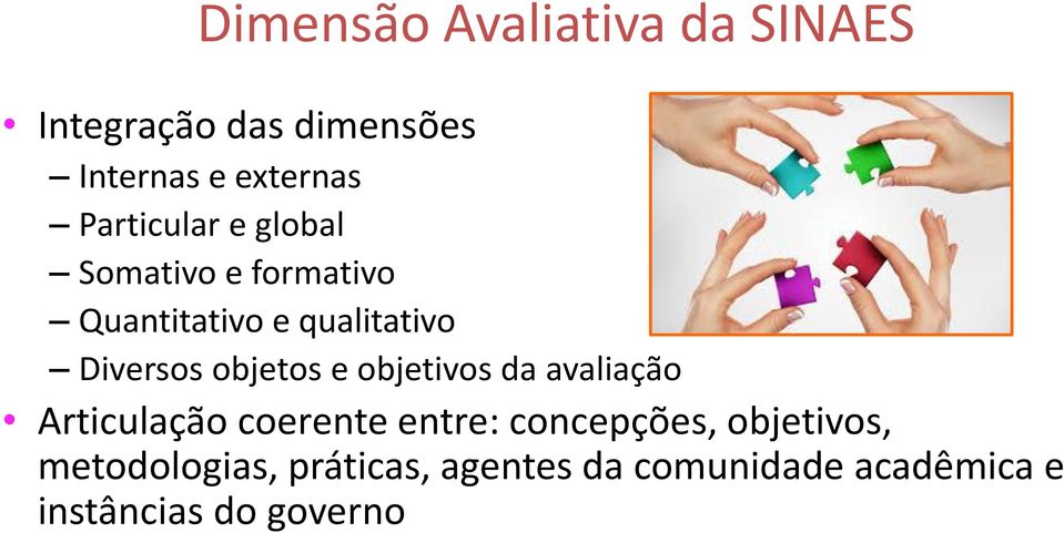 objetos e objetivos da avaliação Articulação coerente entre: concepções,