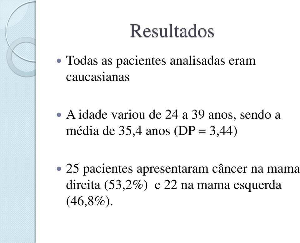 média de 35,4 anos (DP = 3,44) 25 pacientes