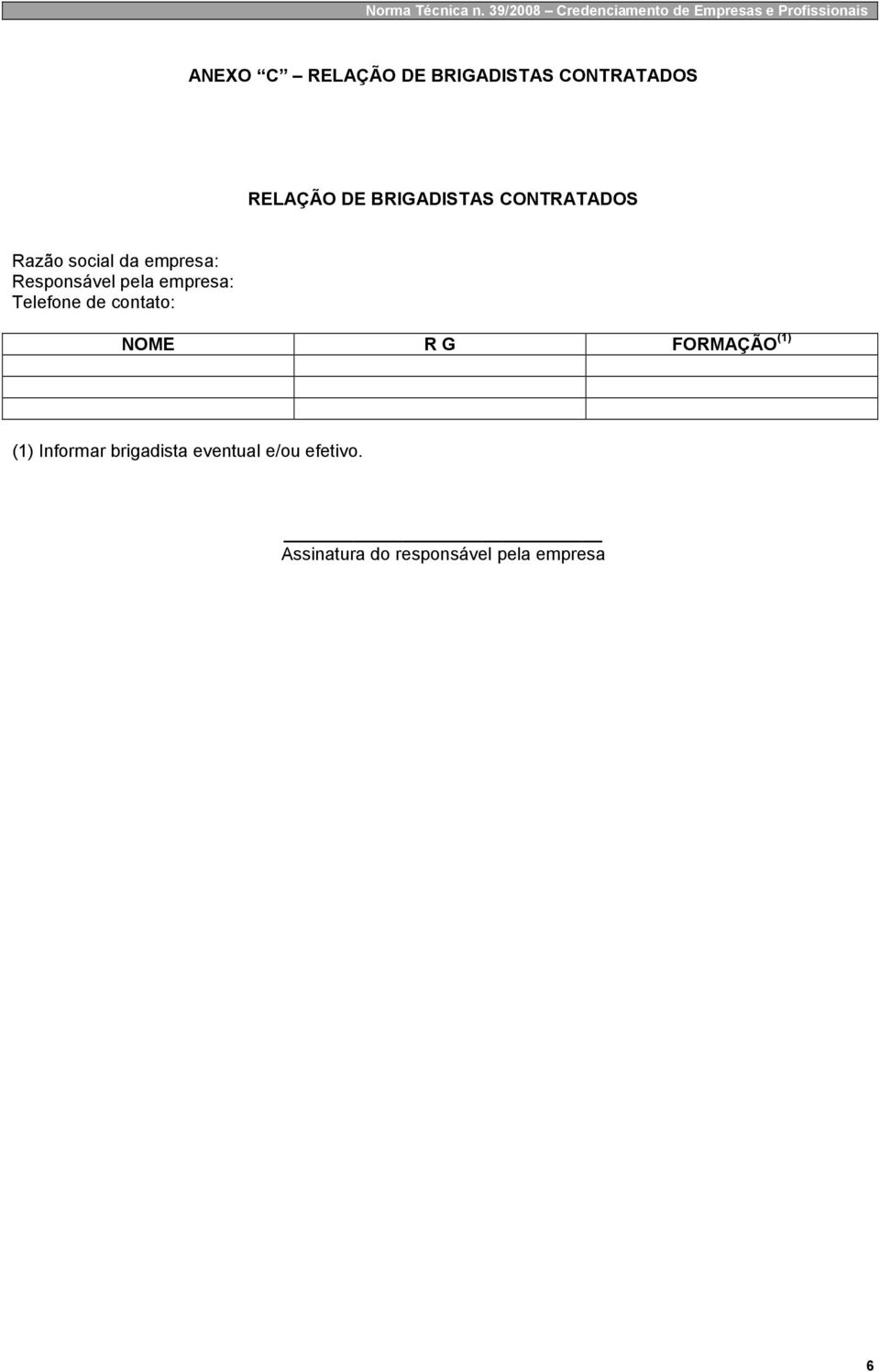 CONTRATADOS RELAÇÃO DE BRIGADISTAS CONTRATADOS Razão social da empresa: