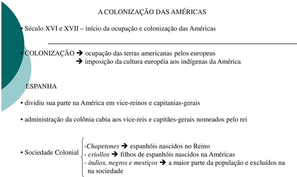 capitanias-gerais administração da colônia cabia aos vice-reis e capitães-gerais nomeados pelo rei Sociedade Colonial -Chapetones