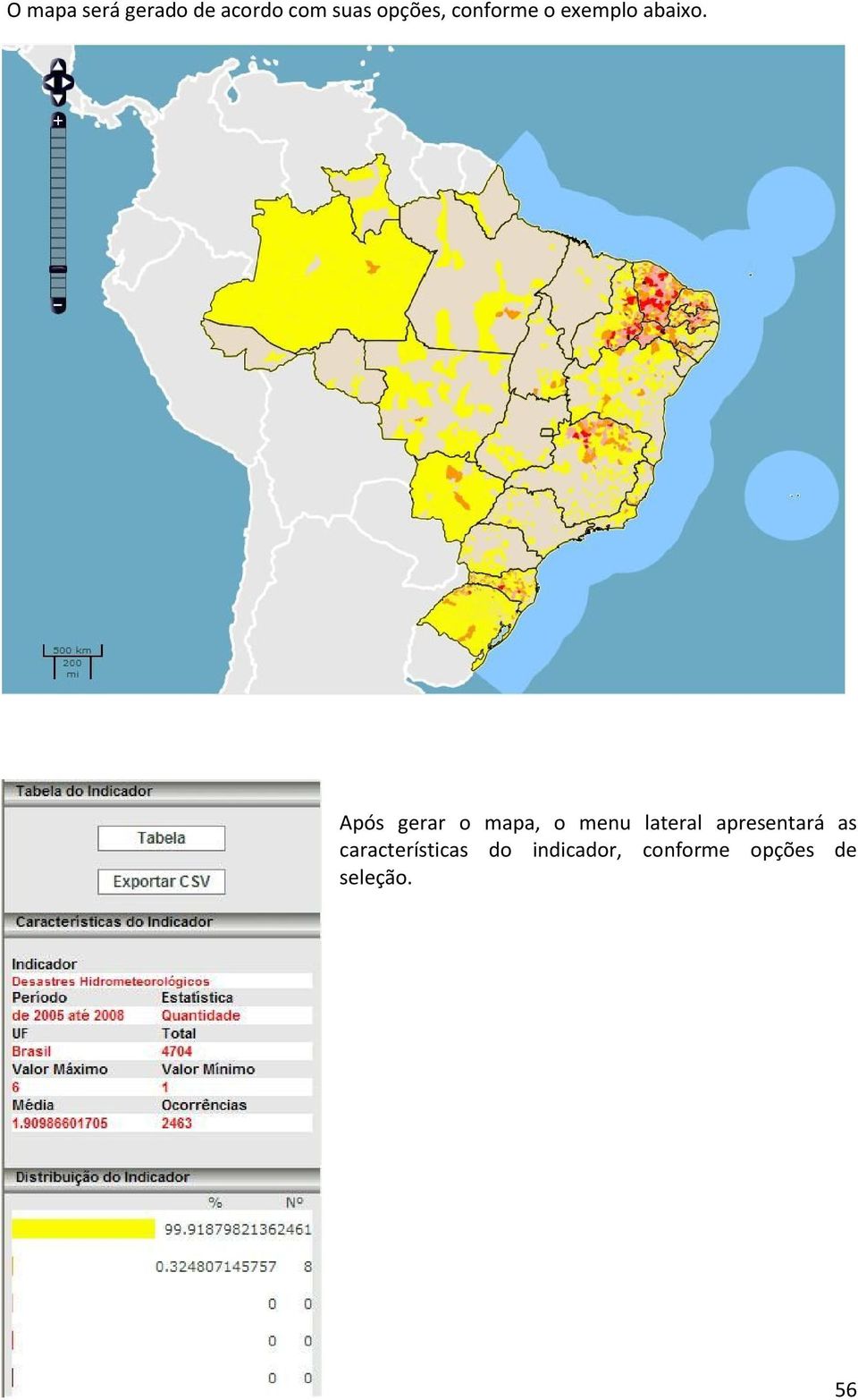 Após gerar o mapa, o menu lateral apresentará