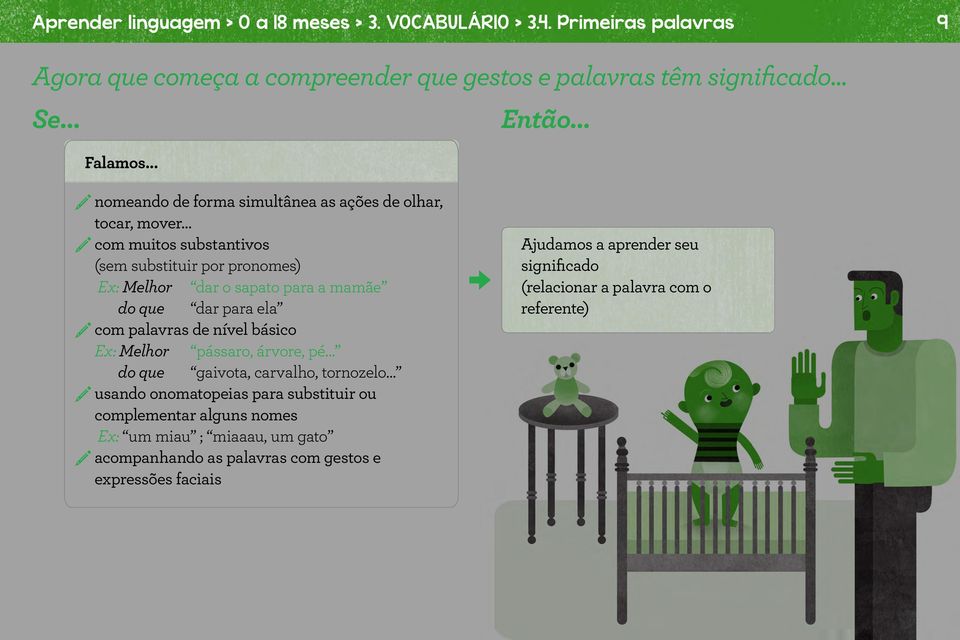 .. nomeando de forma simultânea as ações de olhar, tocar, mover com muitos substantivos (sem substituir por pronomes) Ex: Melhor dar o sapato para a mamãe do que dar