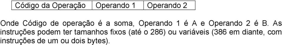 As instruções podem ter tamanhos fixos (até o 286) ou