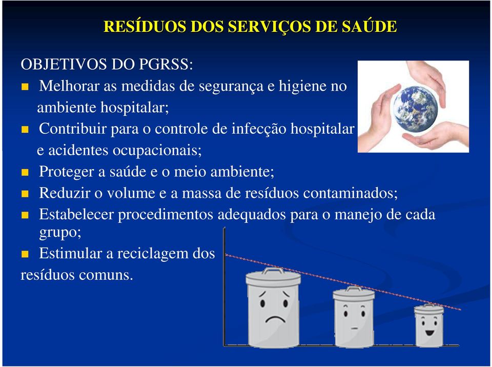 Proteger a saúde e o meio ambiente; Reduzir o volume e a massa de resíduos contaminados;