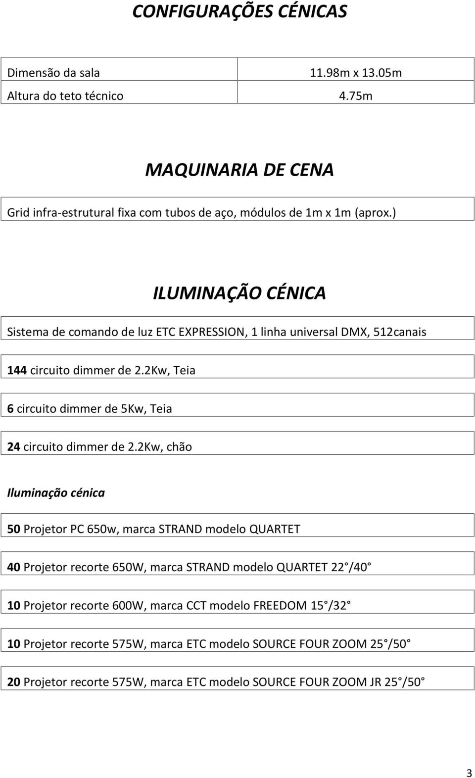 2Kw, Teia 6 circuito dimmer de 5Kw, Teia 24 circuito dimmer de 2.