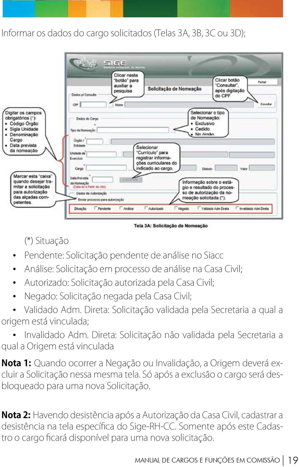 Direta: Solicitação não validada pela Secretaria a qual a Origem está vinculada Nota 1: Quando ocorrer a Negação ou Invalidação, a Origem deverá excluir a Solicitação nessa mesma tela.