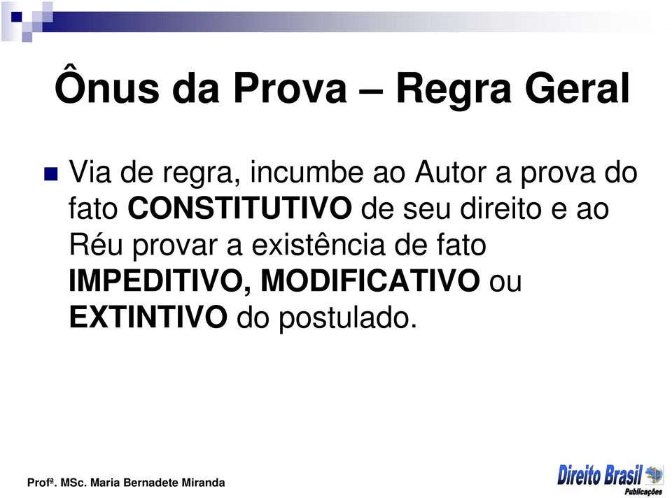 direito e ao Réu provar a existência de fato