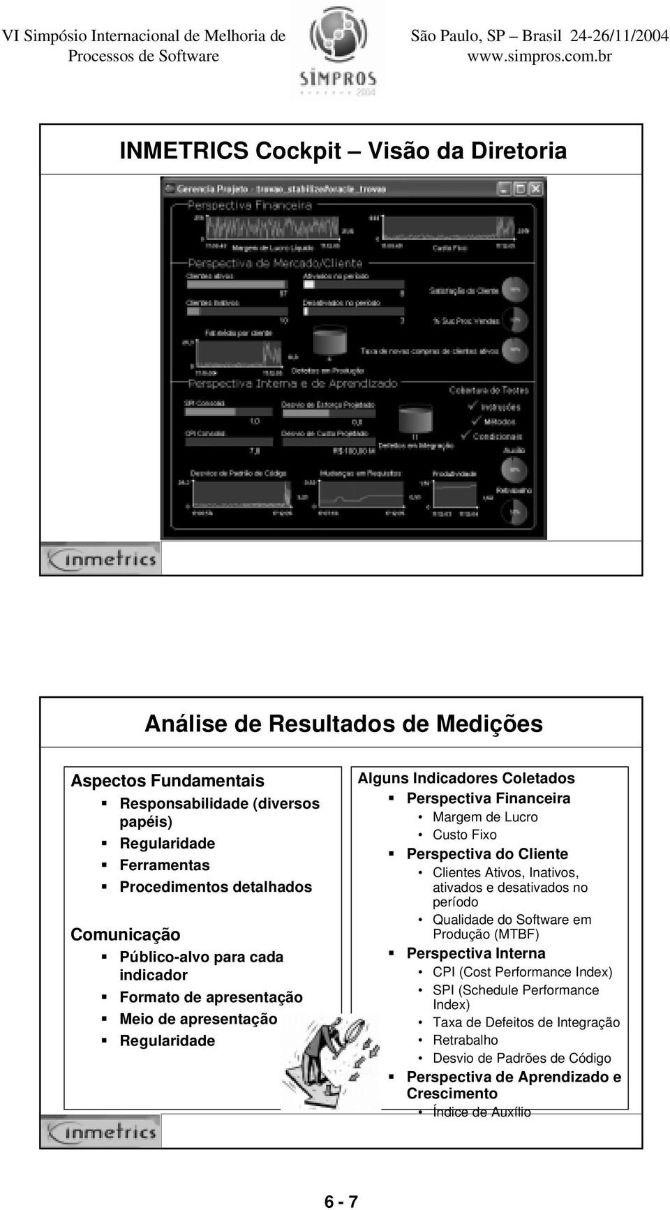 de Lucro Custo Fixo Perspectiva do Cliente Clientes Ativos, Inativos, ativados e desativados no período Qualidade do Software em Produção (MTBF) Perspectiva Interna CPI (Cost