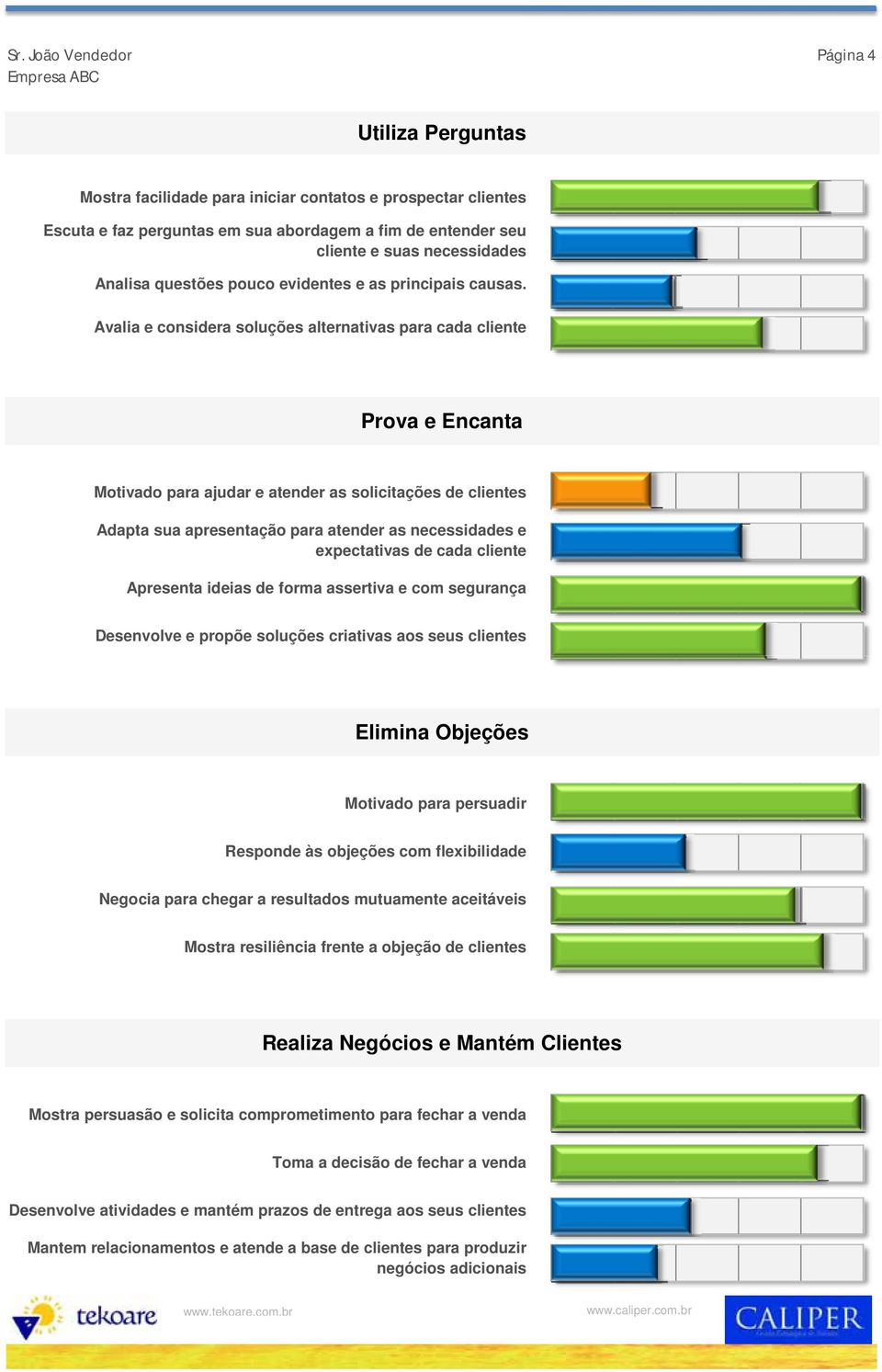 Avalia e considera soluções alternativas para cada cliente Prova e Encanta Motivado para ajudar e atender as solicitações de clientes Adapta sua apresentação para atender as necessidades e