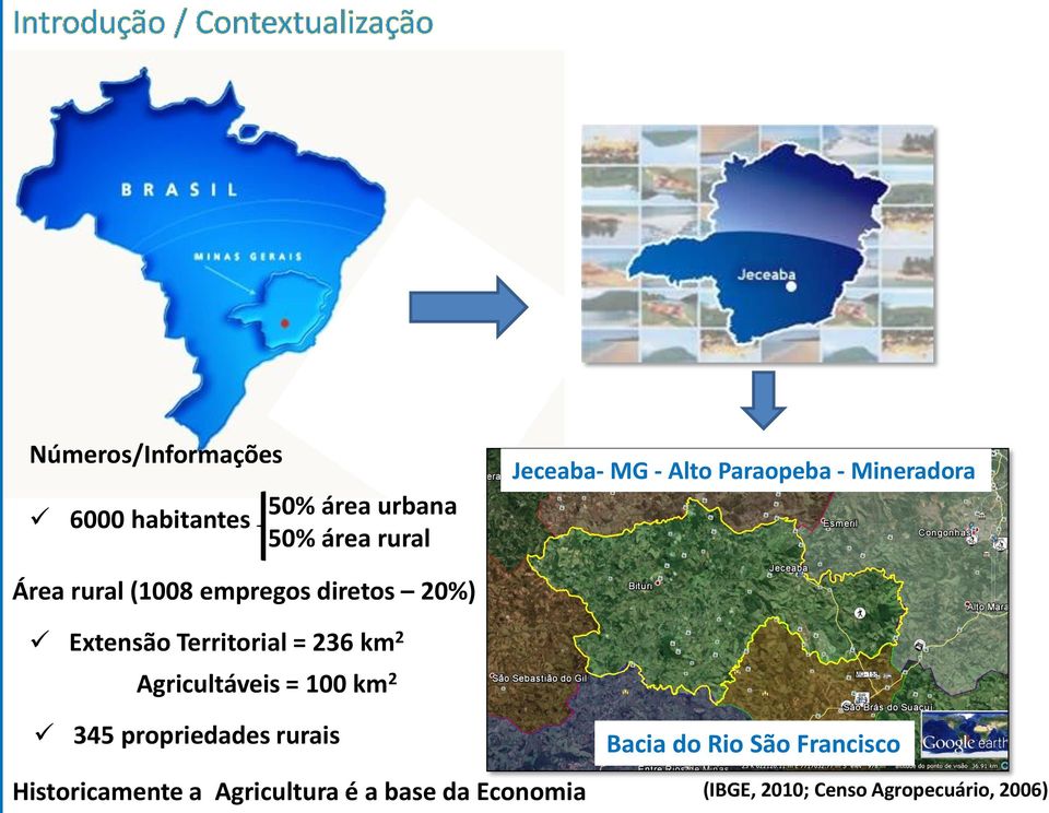 236 km 2 Agricultáveis = 100 km 2 345 propriedades rurais Historicamente a