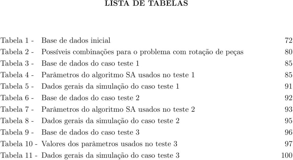 de dados do caso teste 2 92 Tabela 7 - Parâmetros do algoritmo SA usados no teste 2 93 Tabela 8 - Dados gerais da simulação do caso teste 2 95 Tabela