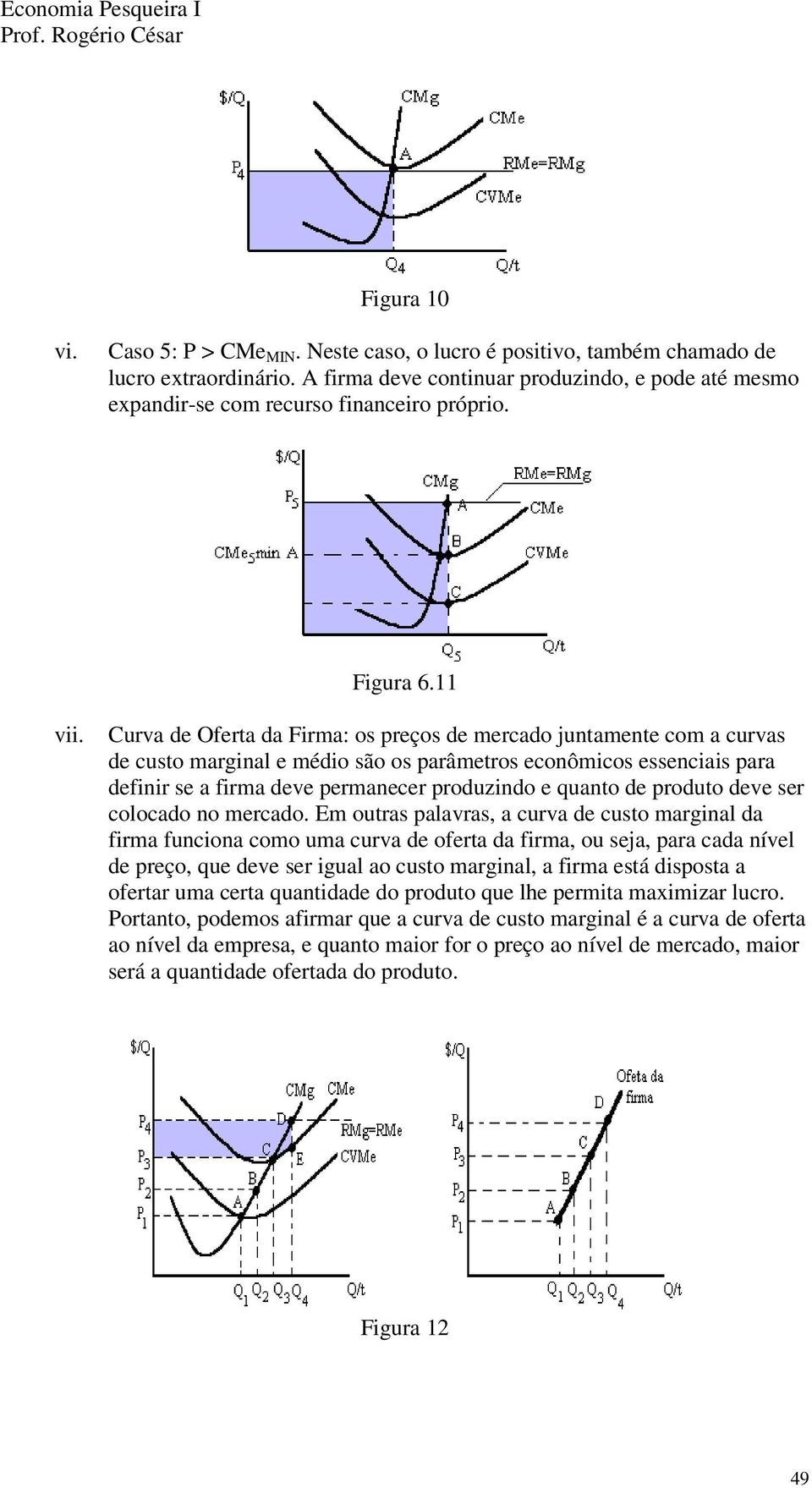 11 v Curva de Oferta da Firma: os preços de mercado juntamente com a curvas de custo marginal e médio são os parâmetros econômicos essenciais para definir se a firma deve permanecer produzindo e