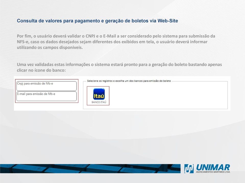 usuário deverá informar utilizando os campos disponiveis.