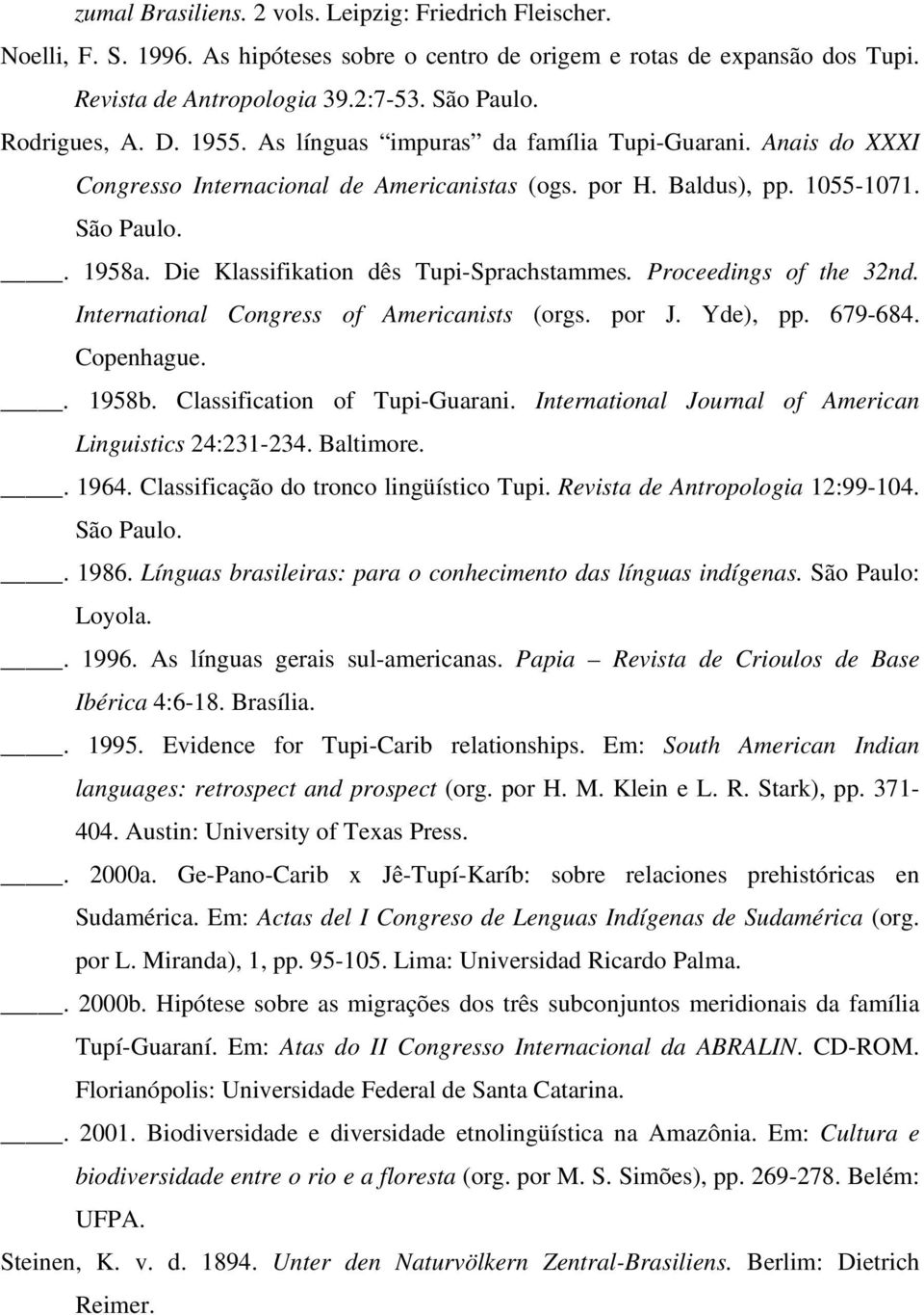 Die Klassifikation dês Tupi-Sprachstammes. Proceedings of the 32nd. International Congress of Americanists (orgs. por J. Yde), pp. 679-684. Copenhague.. 1958b. Classification of Tupi-Guarani.