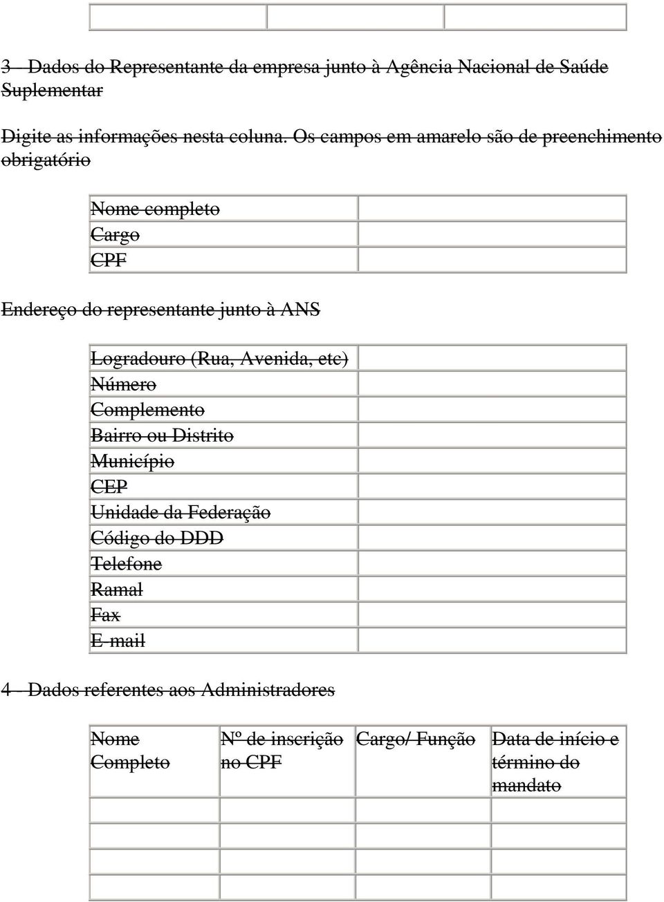 (Rua, Avenida, etc) Número Complemento Bairro ou Distrito Município CEP Unidade da Federação Código do DDD Telefone Ramal Fax