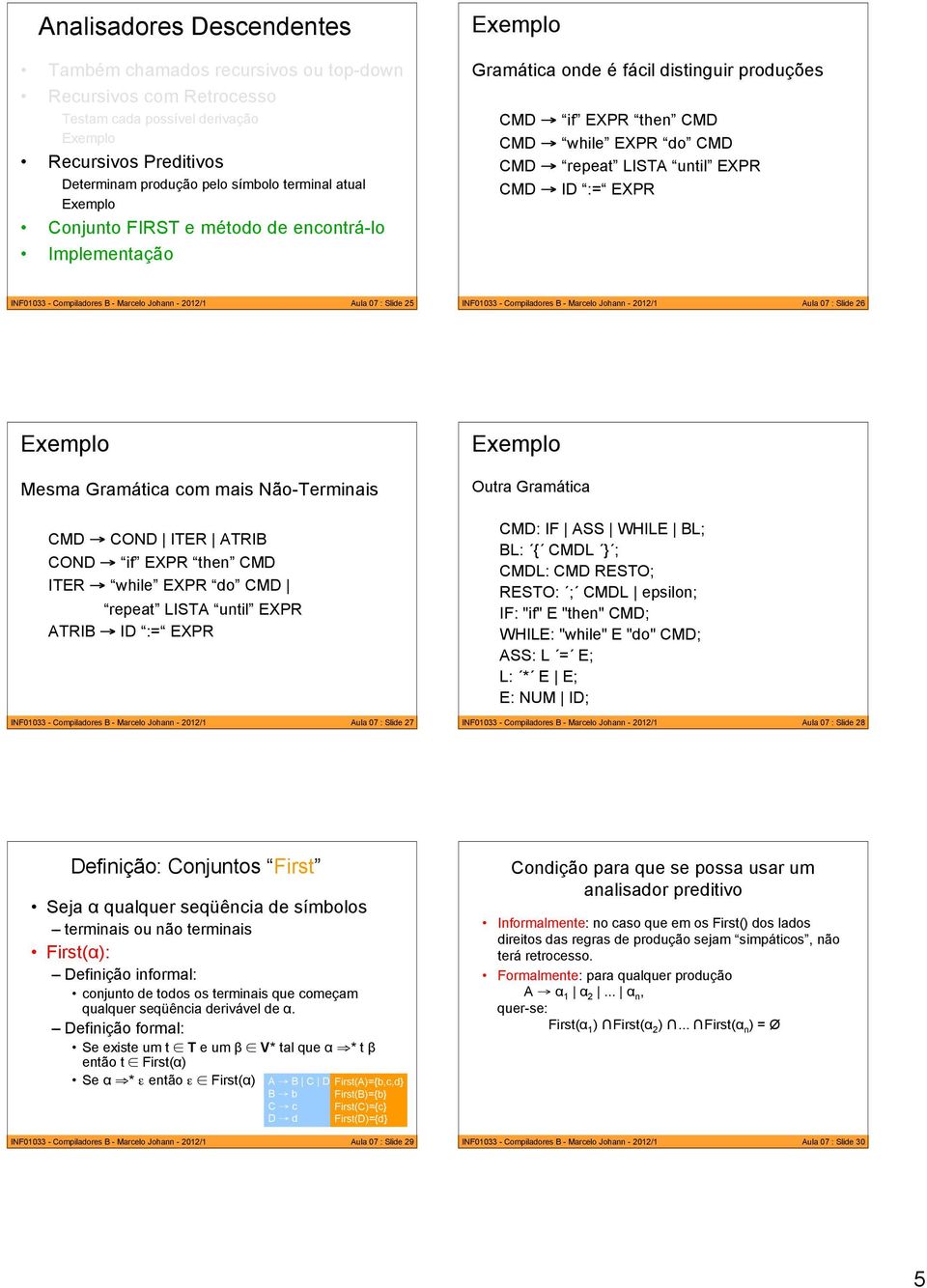 INF01033 - Compiladores B - Marcelo Johann - 2012/1 Aula 07 : Slide 25 INF01033 - Compiladores B - Marcelo Johann - 2012/1 Aula 07 : Slide 26 xemplo Mesma Gramática com mais Não-Terminais CMD COND