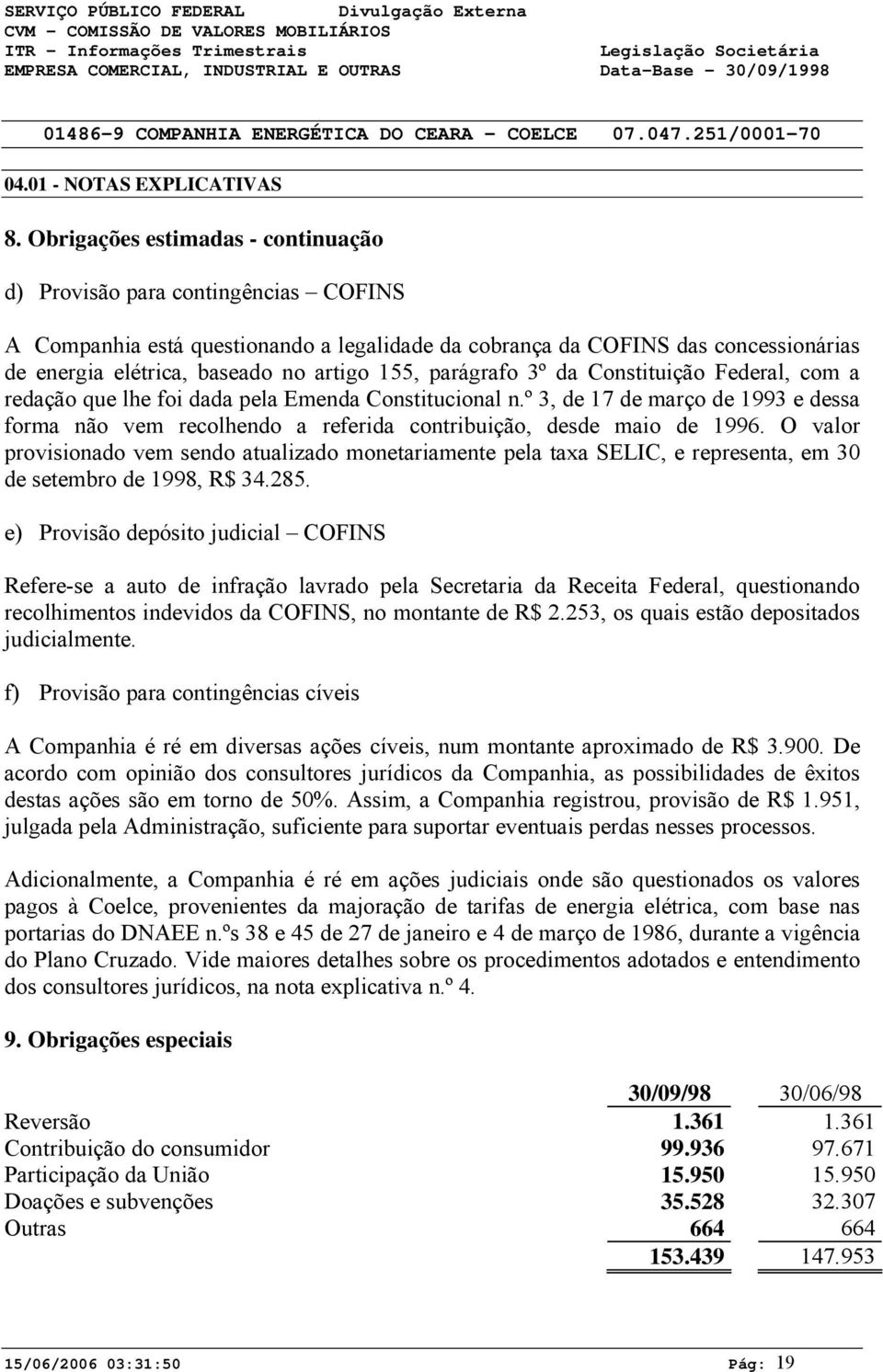 155, parágrafo 3º da Constituição Federal, com a redação que lhe foi dada pela Emenda Constitucional n.