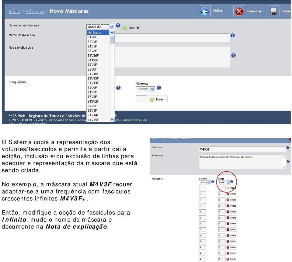 N exempl, a máscara atual M4V3F requer adaptar-se a uma frequência cm fascículs crescentes