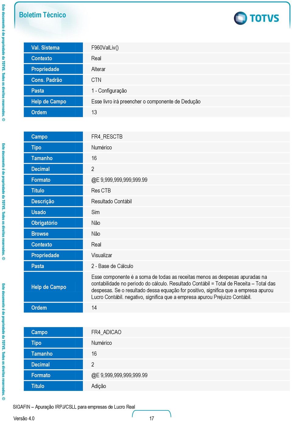 99 Help de Res CTB Resultado Contábil Ordem 14 2 - Base de Cálculo Esse componente é a soma de todas as receitas menos as despesas apuradas na contabilidade no período do