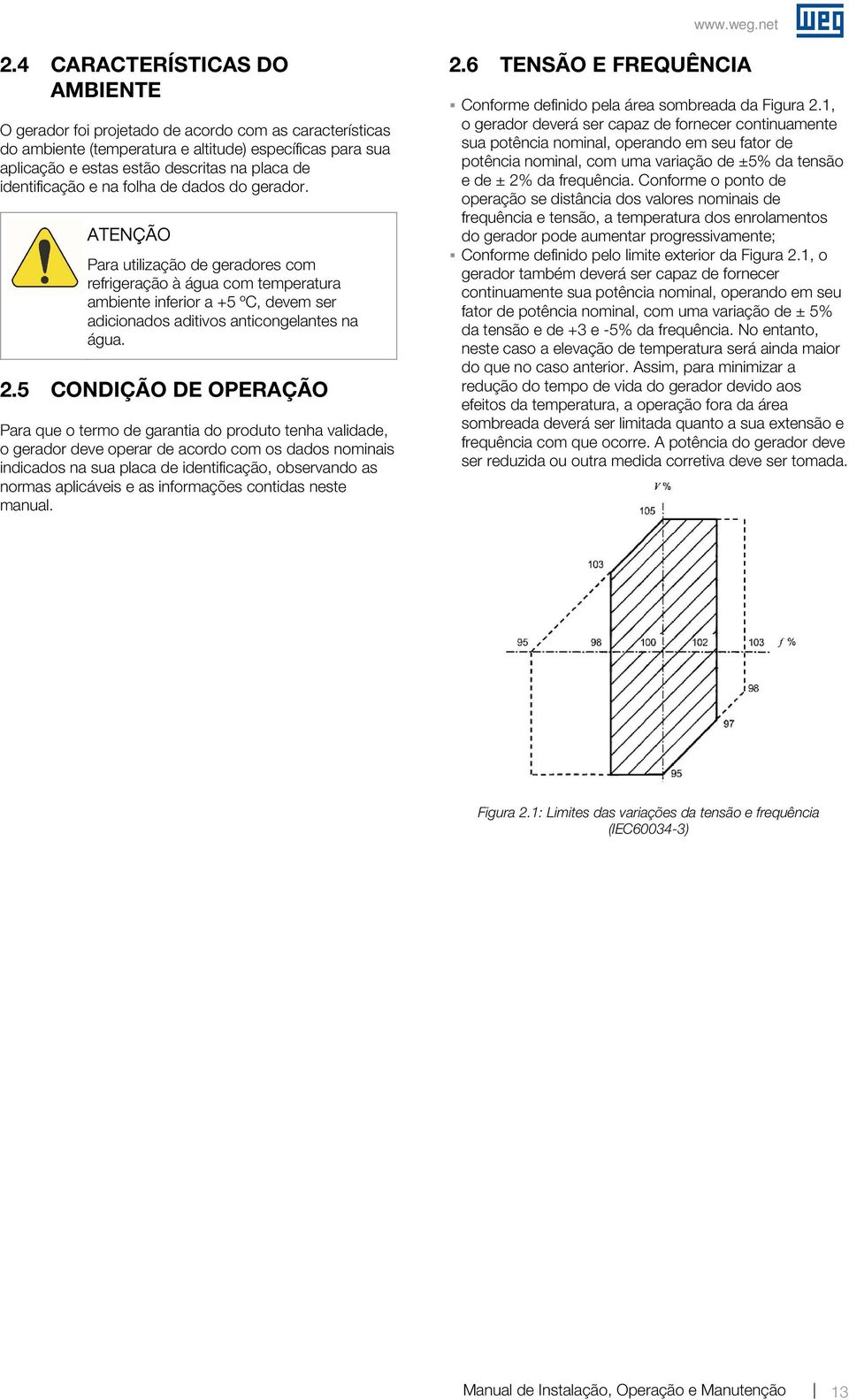 5 CONDIÇÃO DE OPERAÇÃO Para que o termo de garantia do produto tenha validade, o gerador deve operar de acordo com os dados nominais indicados na sua placa de identificação, observando as normas