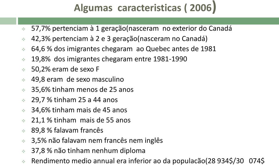 sexo masculino 35,6% tinham menos de 25 anos 29,7 % tinham 25 a 44 anos 34,6% tinham mais de 45 anos 21,1 % tinham mais de 55 anos 89,8 %