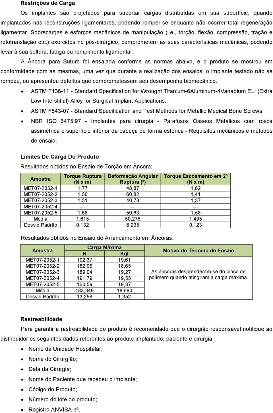 ) exercidos no pós-cirúrgico, comprometem as suas características mecânicas, podendo levar à sua soltura, fadiga ou rompimento ligamentar.