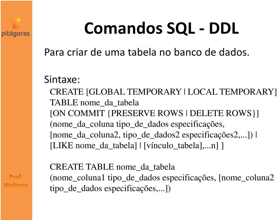 ROWS}] (nome_da_coluna tipo_de_dados especificações, [nome_da_coluna2, tipo_de_dados2 especificações2,.