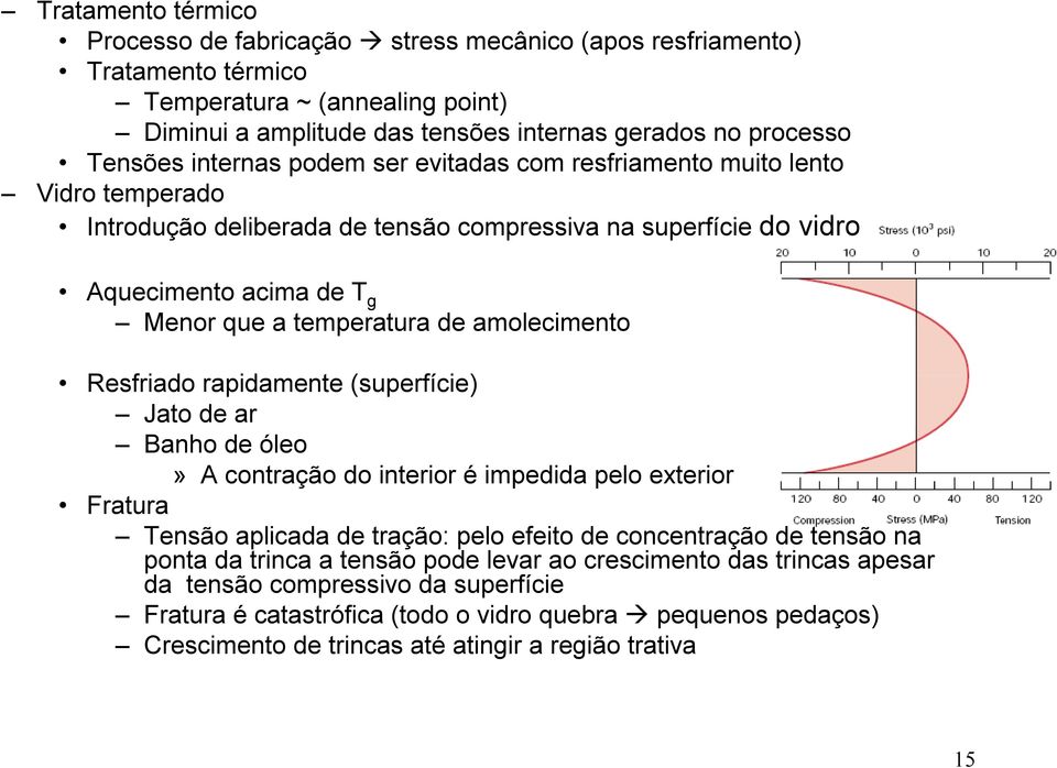 amolecimento Resfriado rapidamente (superfície) Jato de ar Banho de óleo» A contração do interior é impedida pelo exterior Fratura Tensão aplicada de tração: pelo efeito de concentração de tensão na